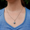 Model wearing the blue diamond freshwater pearl necklace