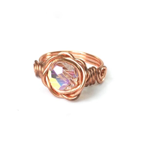 LargeCrystalRoseRing_WhiteFront Large Crystal Copper Wire Rose Ring_Front on white background