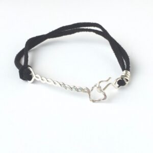 Twisted Arrow Unisex Bracelet with Eco Silver Arrow and Black Suede Cord bracelet_From front on white background