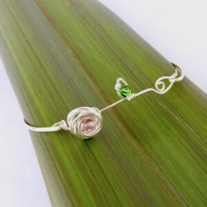 Rose & Leaf Eco Bangle with Swarovski Crystals