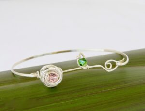 Rose and leaf Eco Silver Bangle