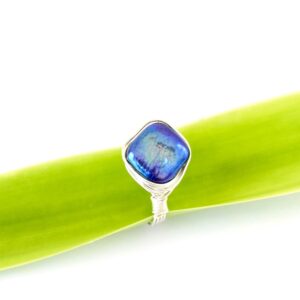 handcrafted diamond shaped freshwater pearl nested ring in eco Argentium Silver contemporary and sustainable in one step