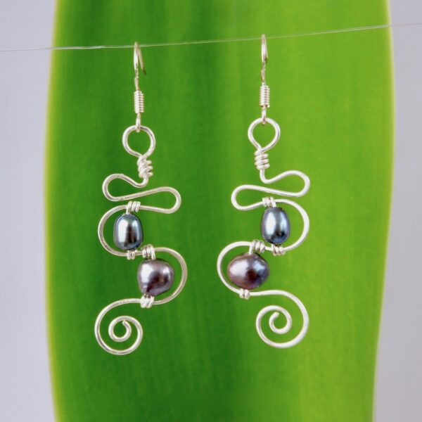 Squiggle and Spiral Eco Earrings with 2 pearls