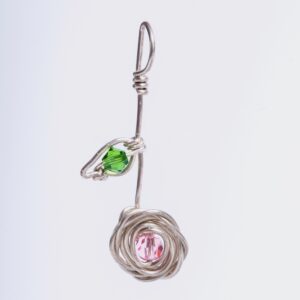 Rose & Leaf Drop Pendant with Swarovski Crystals