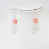 Red star Christmas tree earrings hung on white neck model