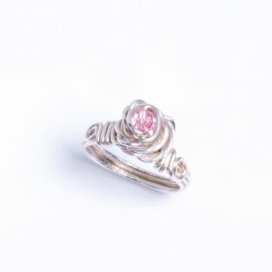 Eco Sterling Silver Rose Ring with Pink Swarovski Crystal_Top