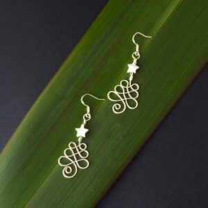Christmas Tree Earrings in eco sterling silver with white Mother of Pearl star