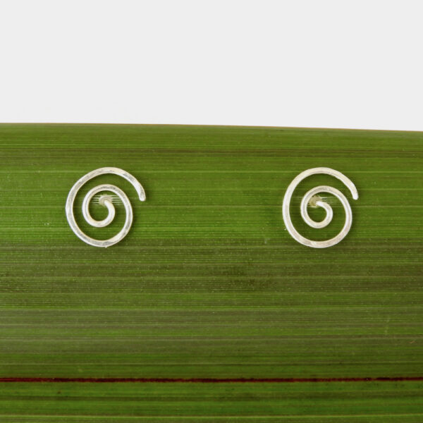 Eco Silver Round Spiral Stud Earrings on Flax