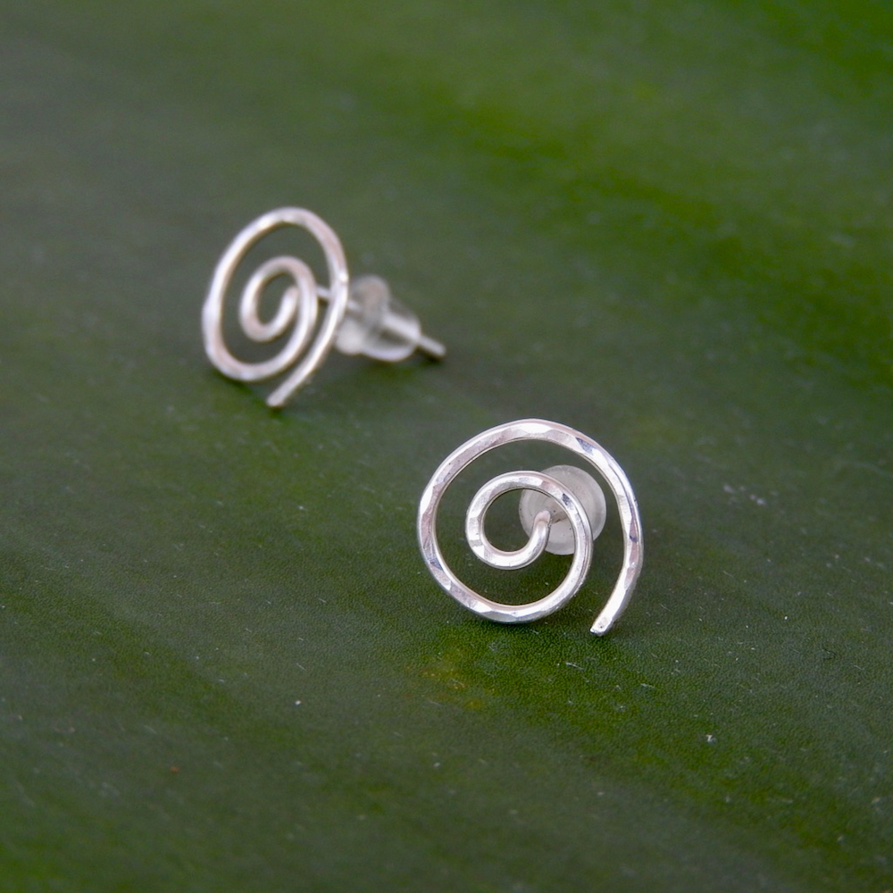 Close up of Round Spiral Stud Earrings showing texture and catch the light