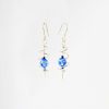 Blue Swarovski Crystal Dangly Earrings engaged in spiralled Eco Sterling Silver wire