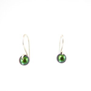 Small drop earrings in sustainably sourced sterling silver with green Swarovski Pearls