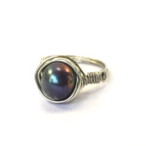 Black Pearl Silver Nested Ring