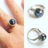 Multi photo showing the handcrafted black round pearl ring in different angles