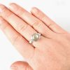 Grey Wire Wrapped Round Pearl Ring