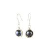 Front view of Black Freshwater Pearl Earrings surrounded in sustainable silver