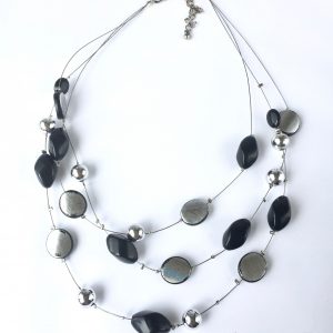Fixed silver and black three stranded necklace
