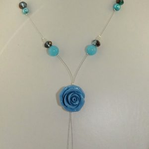 Repaired blue and silver tiger tail necklace