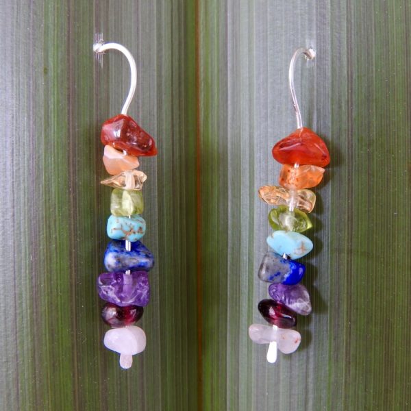 RainbowDropEarrings_FlaxCU Sterling Silver Rainbow Stone Drop Earrings