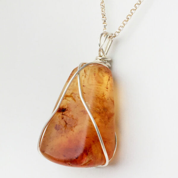 NZ Amber Silver Crossover Necklace OOAK close up