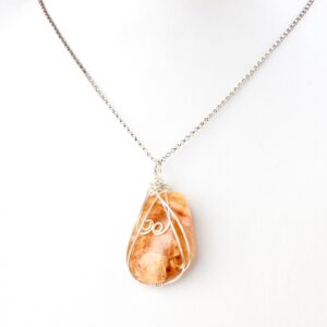 Clover Honey coloured NZ kauri resin silver double koru necklace