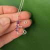Capital letter E necklace with amethyst stones in eco sterling silver