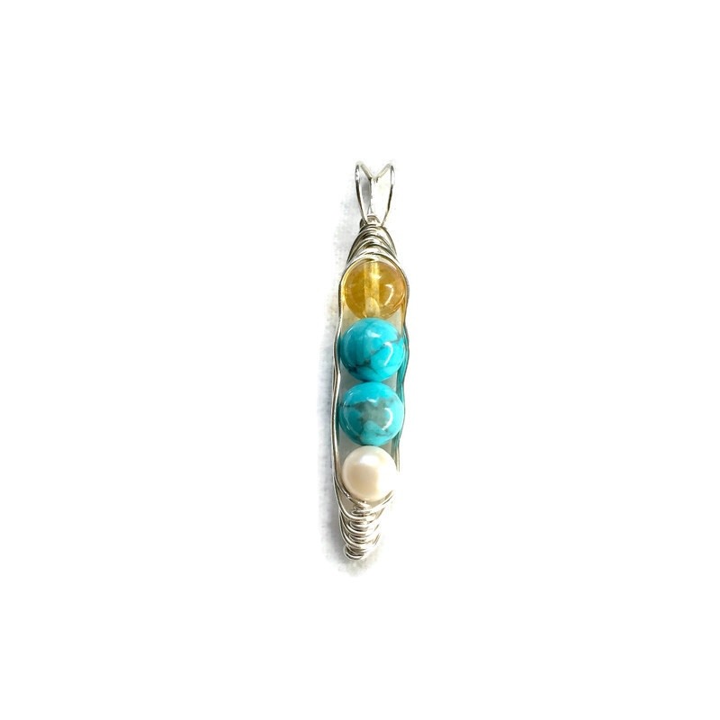 Handmade Customised Peas in a Pod Birthstone pendant in eco silver_cleaned
