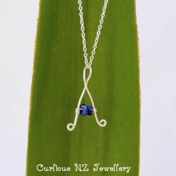 SmallSterlingSilverLetterALapisLazuliNecklace_FrontGreen Kids capital letter A necklace with lapis lazuli