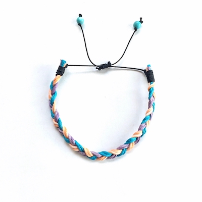 Kids braided cord adjustable bracelet with turquoise stones
