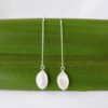 Ivory cultured pearl drop long chain earrings with eco sterling silver