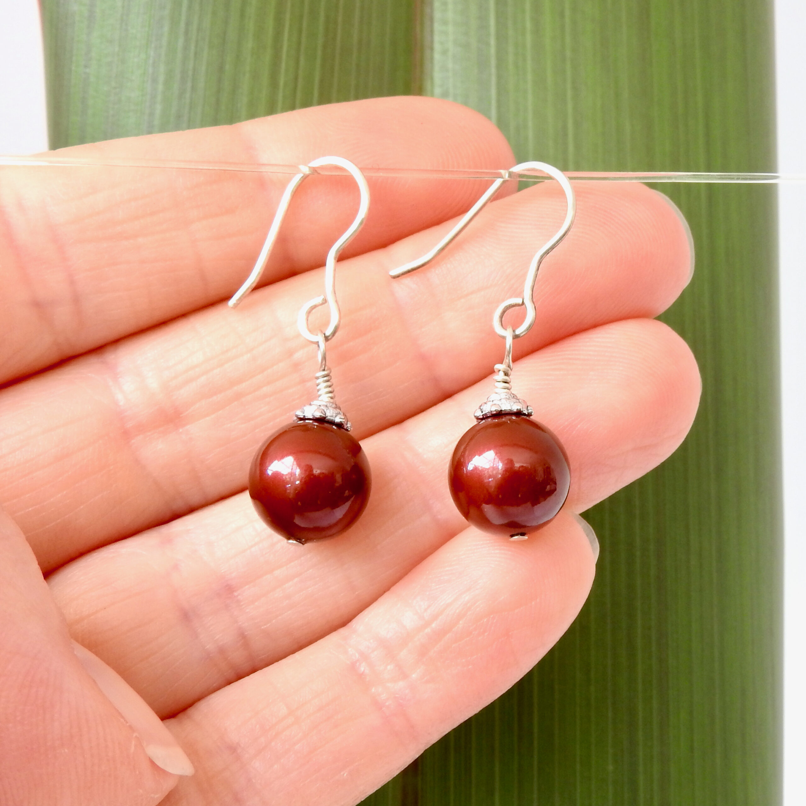 Burgundy Christmas Bauble Earrings_Flax Scale