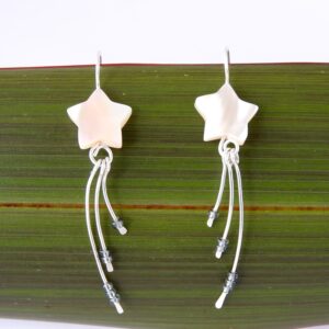 Close up of Wishing Star Earrings against flax background
