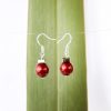 Burgundy Christmas Bauble Earrings with Swarovski Pearls
