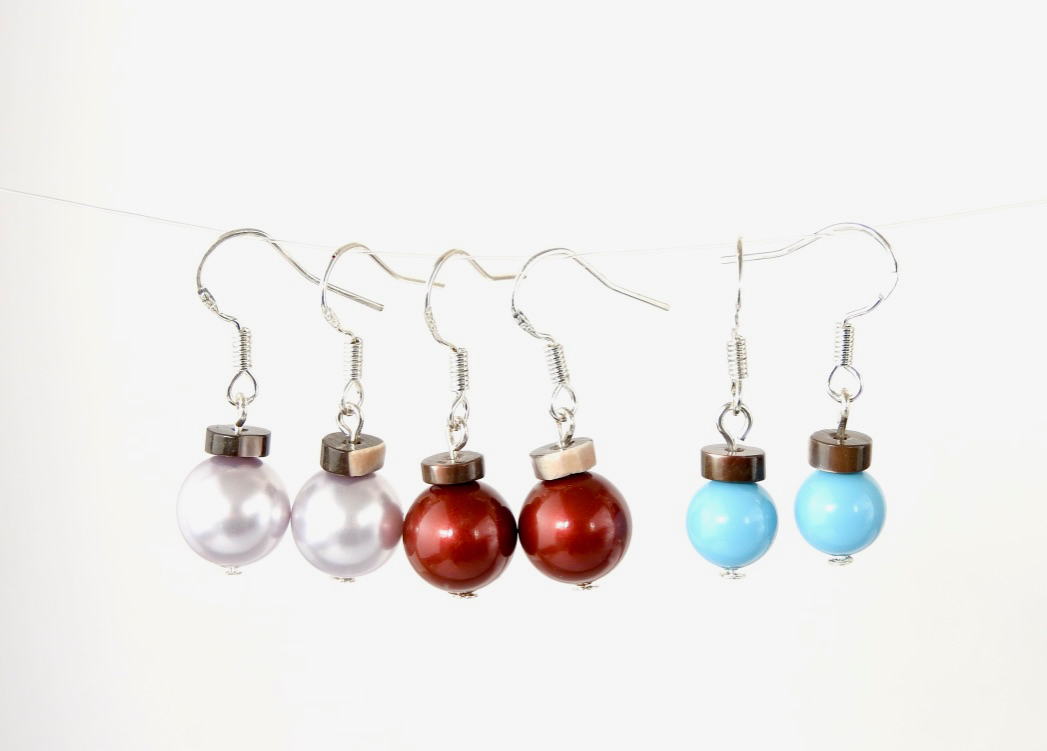 Different coloured Swarovski Pearl Christmas Bauble Earrings