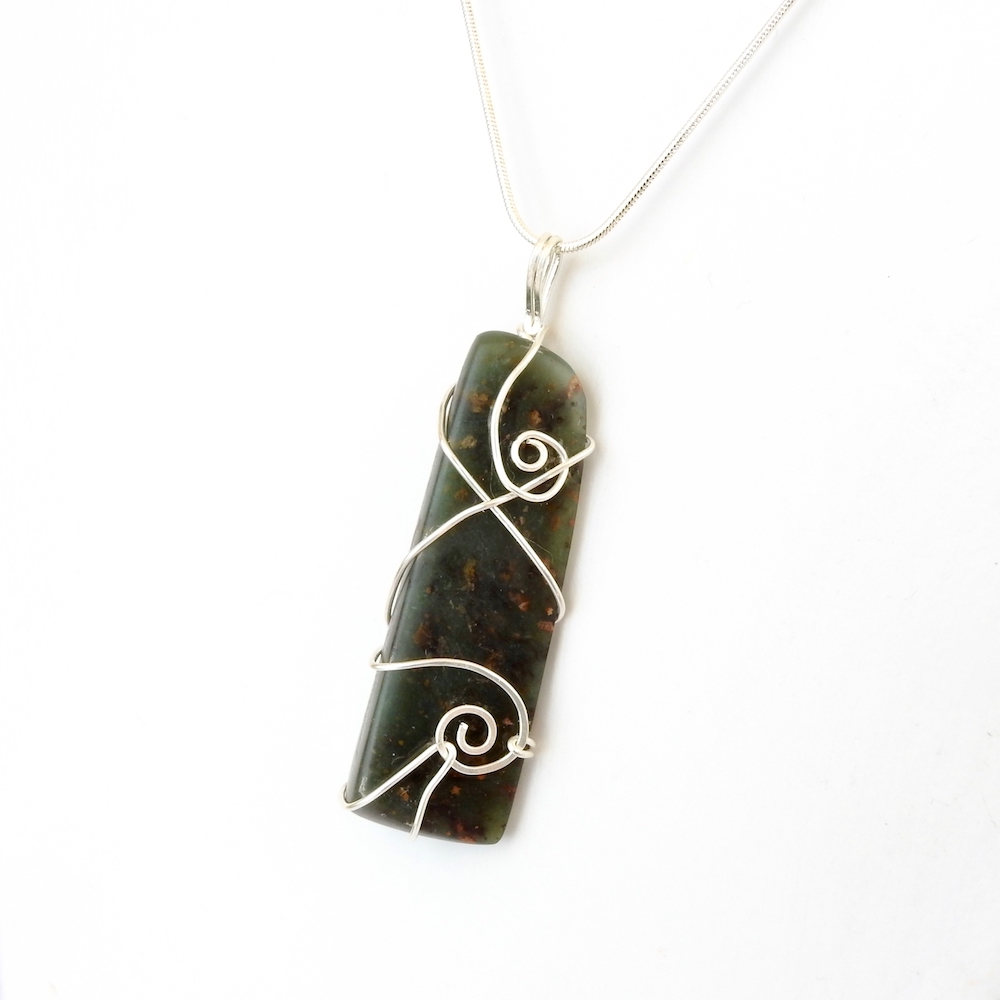 NZ Greenstone wedge necklace in Eco Sterling Silver