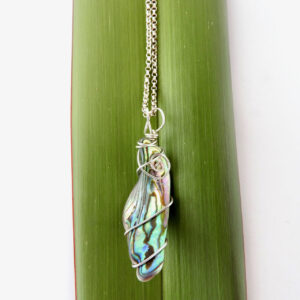 Product photo of curved long wedge paua shell necklace