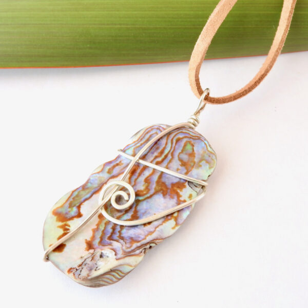 Reversible paua shell necklace in eco silver