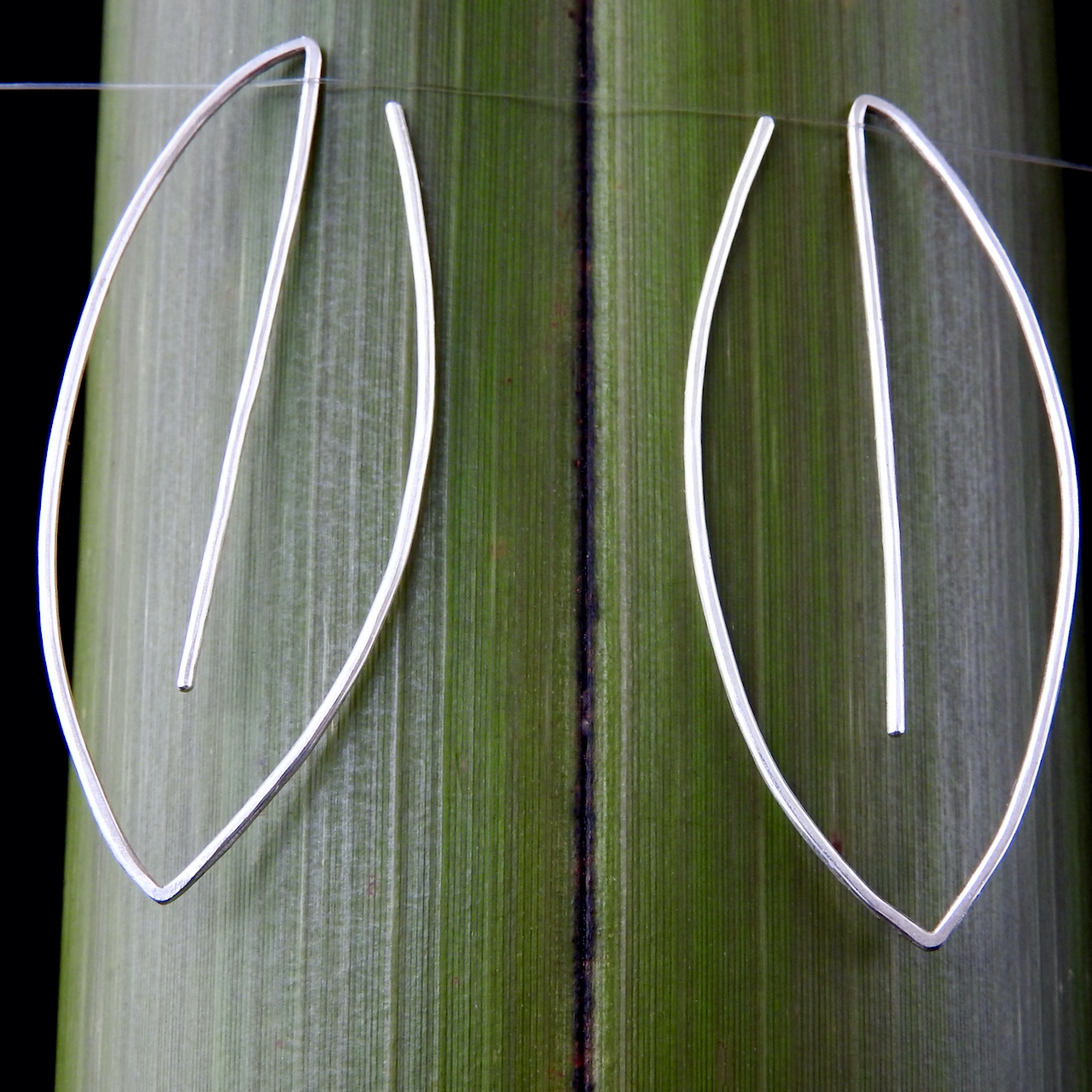 Large leaf earrings in environmentally friendly recycled silver wire