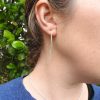 Silver leaf dangle earrings sideways on model
