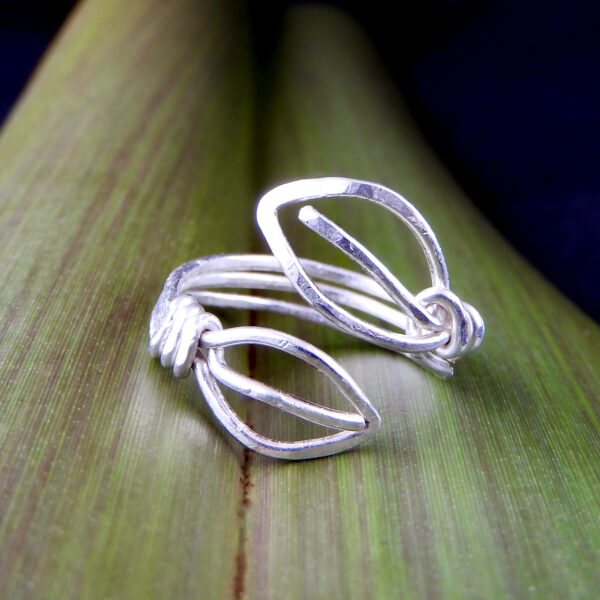 2 Leaves adjustable ring handmade in recycled Sterling Silver