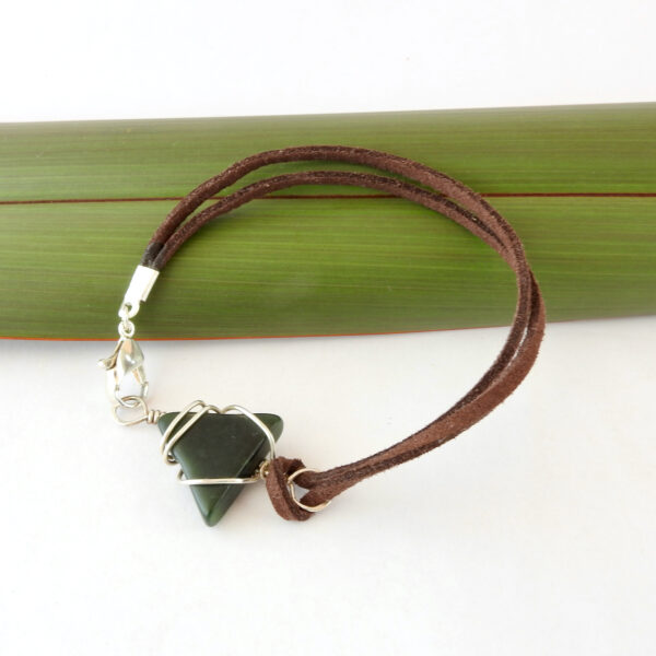 Triangle Greenstone bracelet on brown suede cord
