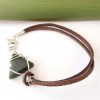 Sterling Silver wire wrapped triangle greenstone bracelet on brown suede cord