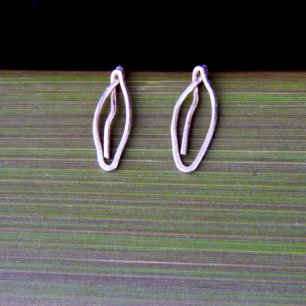 Sustainably sourced Sterling Silver Small Leaf short drop Earrings on flax
