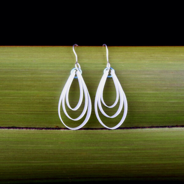 Water Droplets made from recycled Sterling Silver and repurposed plastic milk bottles Repurposed milk bottle water drop earrings