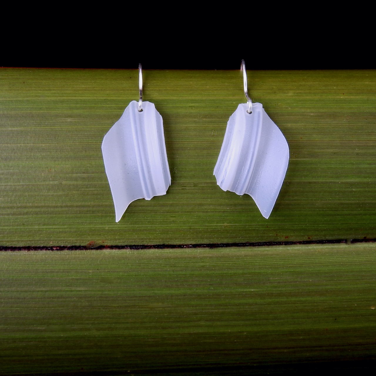 R3 Wing Earrings made from the tops of repurposed plastic milk bottles