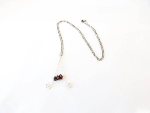 Letter A Necklace in eco Sterling Silver with garnets and Sterling Silver chain