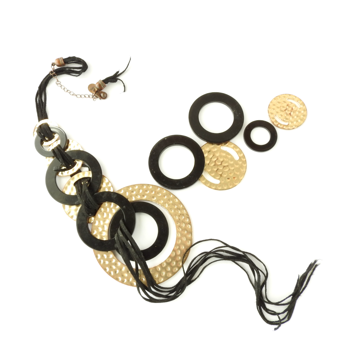 Broken black and gold circle necklace