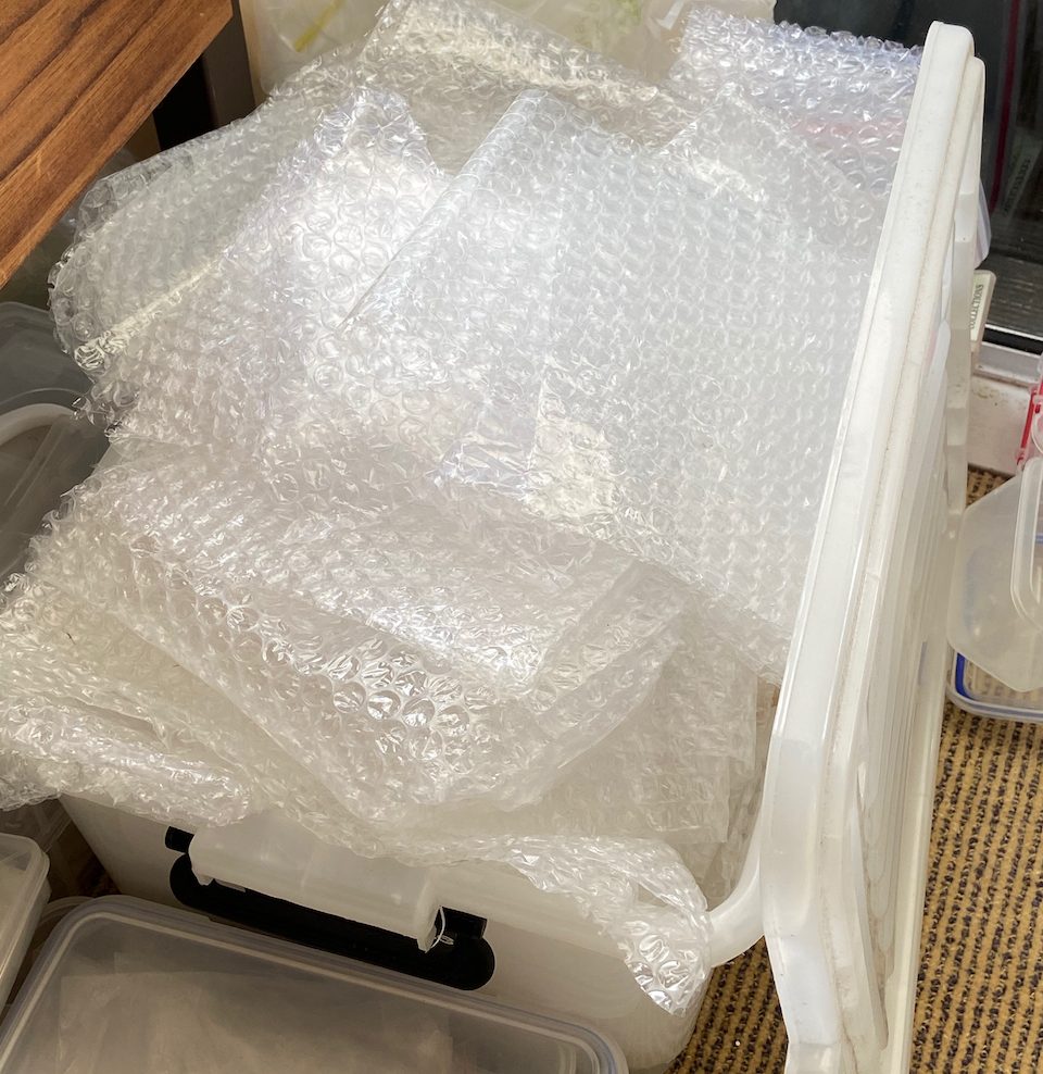 Large box of reused bubble wrap