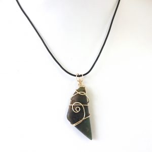 Custom Mens Greenstone Adjustable Necklace wrapped with gold plated wire