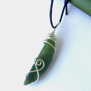 Mens Greenstone Necklace wire wrapped in Eco Sterling Silver