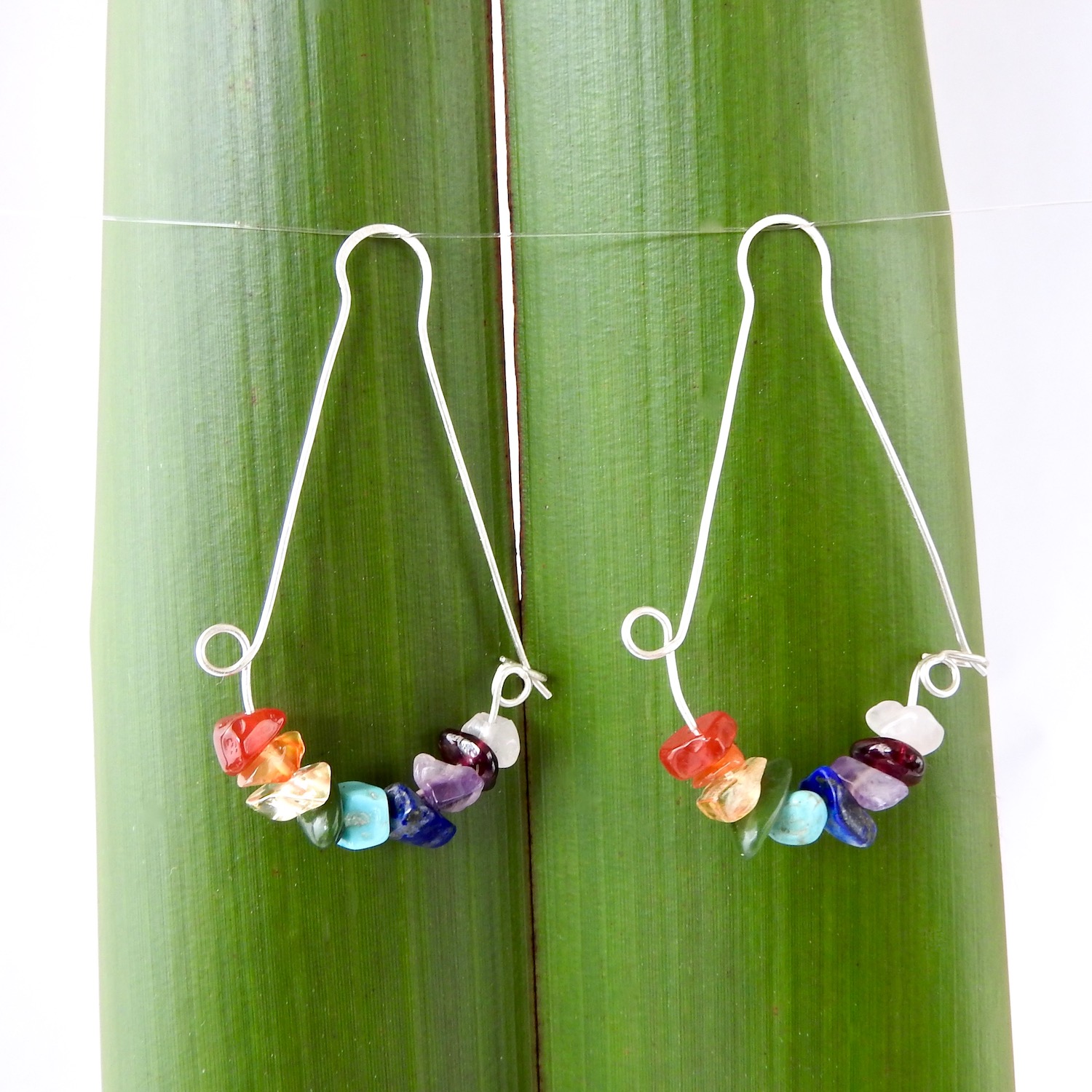 Rainbow Smile Dangle Earrings with semi precious stones